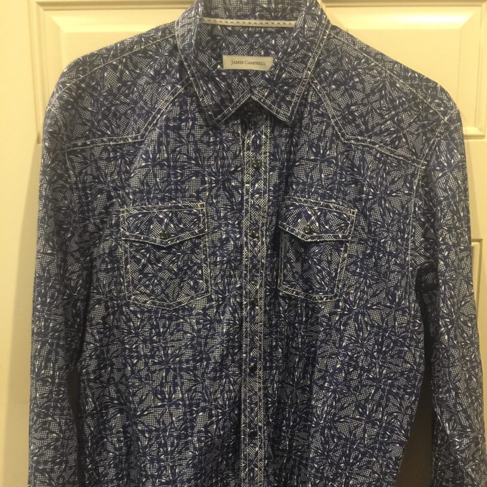 James Campbell Navy Print 2XL Shirt- new w/o tags